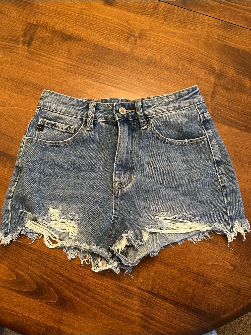 KanCan Light Blue Distressed High-Rise Denim Shorts